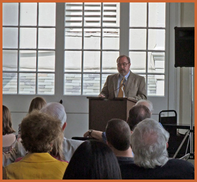 Scott Ellis reading a passage from Madame Vieux Carr at the book signing at the Cabildo